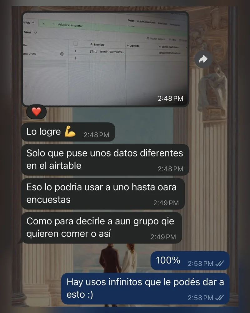 Mensaje de WhatsApp de un estudiante de Riverius Academy