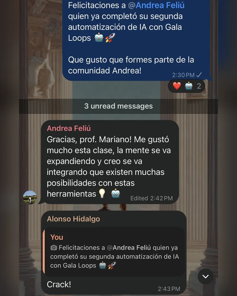 Mensaje de WhatsApp de un profesional formado en Riverius Academy