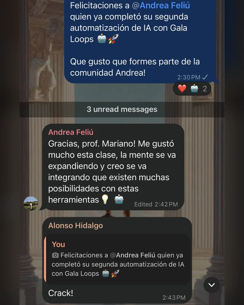 Mensaje de WhatsApp de un profesional formado en Riverius Academy