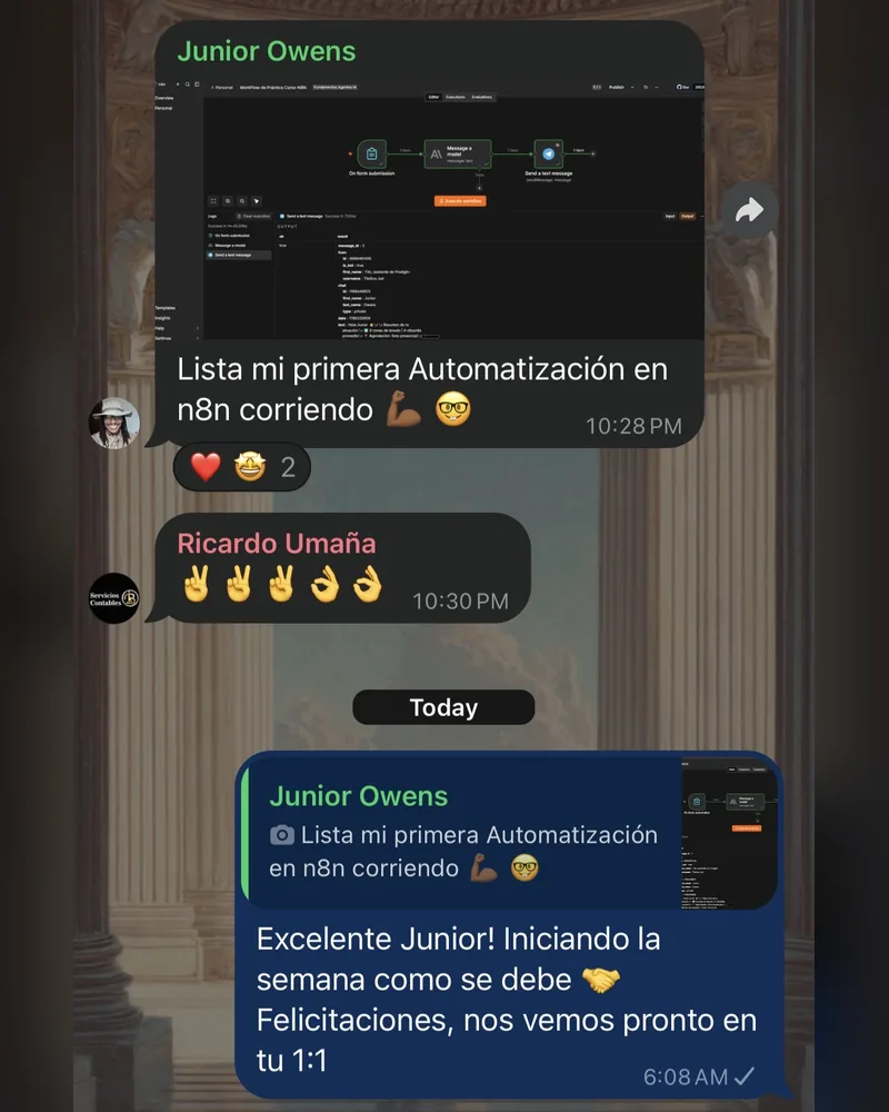 Mensaje de WhatsApp de un profesional formado en Riverius Academy