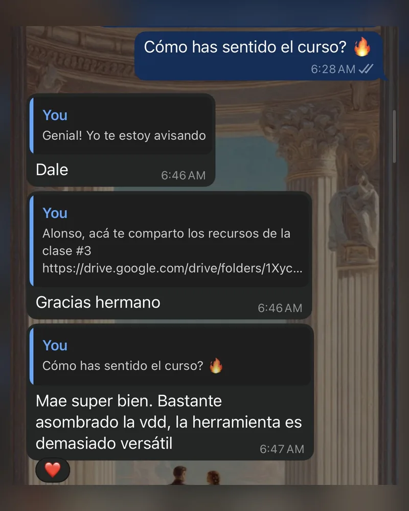 Mensaje de WhatsApp de un estudiante de Riverius Academy