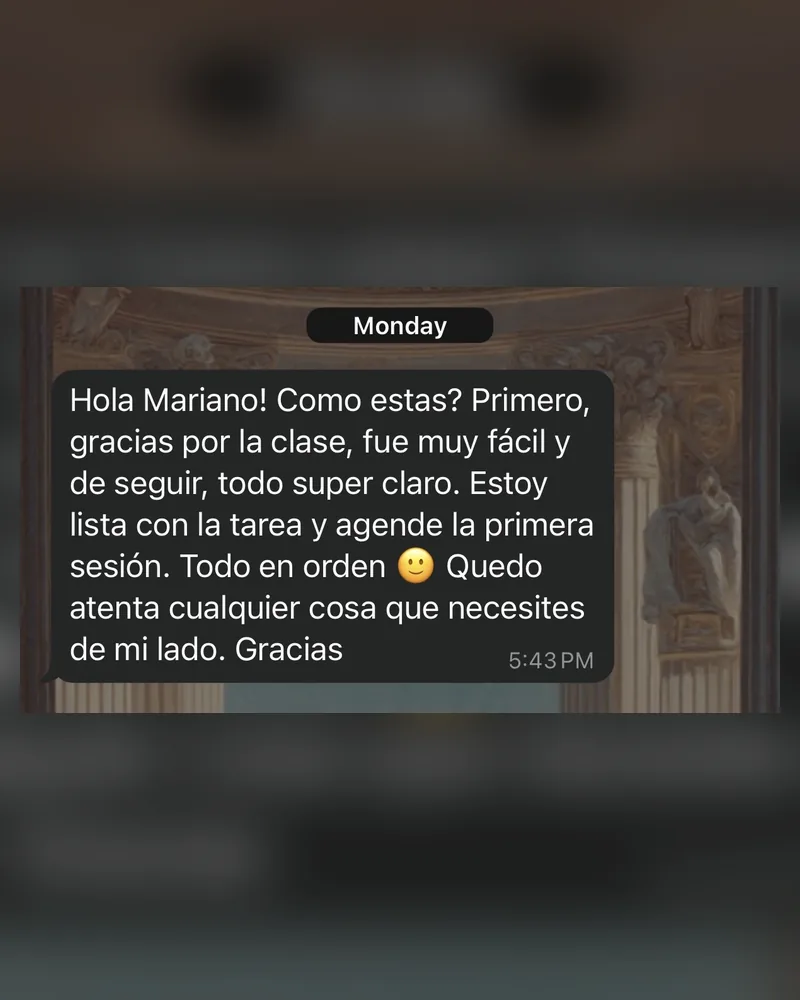Mensaje de WhatsApp de un estudiante de Riverius Academy