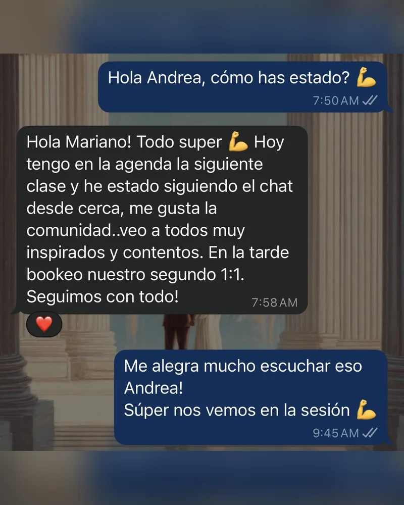 Mensaje de WhatsApp de un profesional formado en Riverius Academy