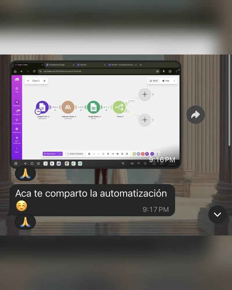 Mensaje de WhatsApp de un profesional formado en Riverius Academy