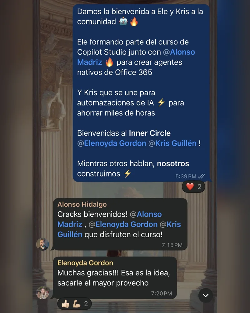 Mensaje de WhatsApp de un profesional formado en Riverius Academy